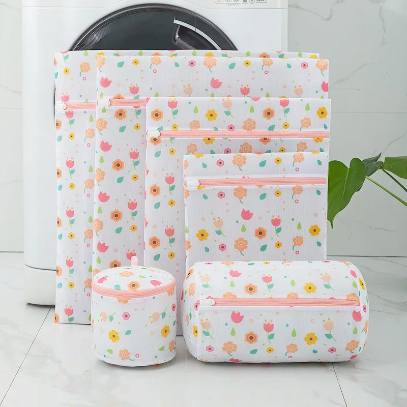 Colorful Polyester Printing Laundry Bags Underwear Bra Washing Machine Bag Mesh Travel Organizer Wash Bag Folding Laundry Basket 2