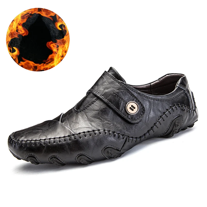 with fur men shoes Лидер продаж; кожаная обувь; мужские повседневные водонепроницаемые мокасины; лоферы; обувь без шнуровки; дышащие мужские кроссовки на плоской подошве; коллекция года; большие размеры 48 - Цвет: with fur men shoes