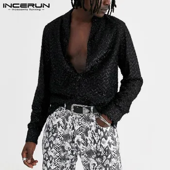 

INCERUN Fashion Shirt Men Long Sleeve Lapel Sexy 2020 Streetwear Party Cool Nightclub Dress Shirts Mens Blouse Chemise Plus Size