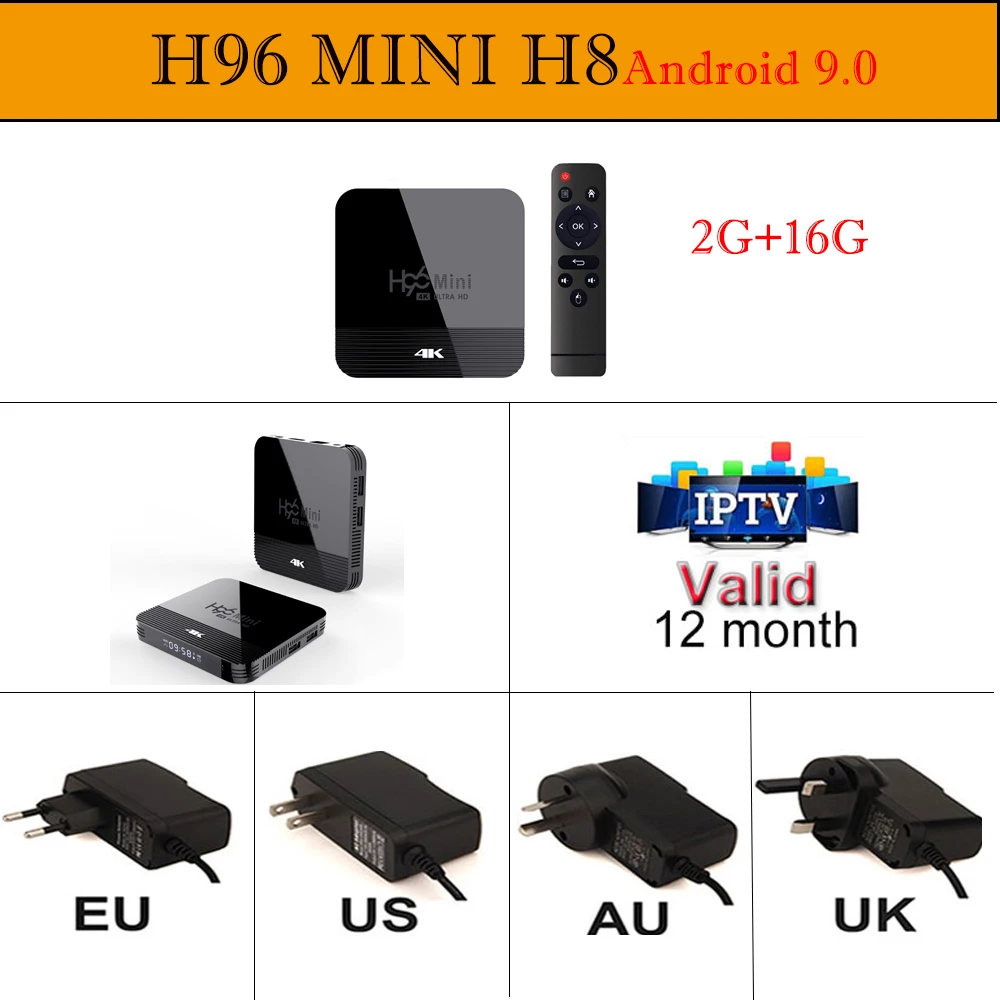 H96 mini H8 smart tv box android 9,0 2G 16GB Rom 2,4/5G wifi Bluetooth full 4K H.265/H.264 youtube телеприставка - Цвет: 2g 16g n iptv