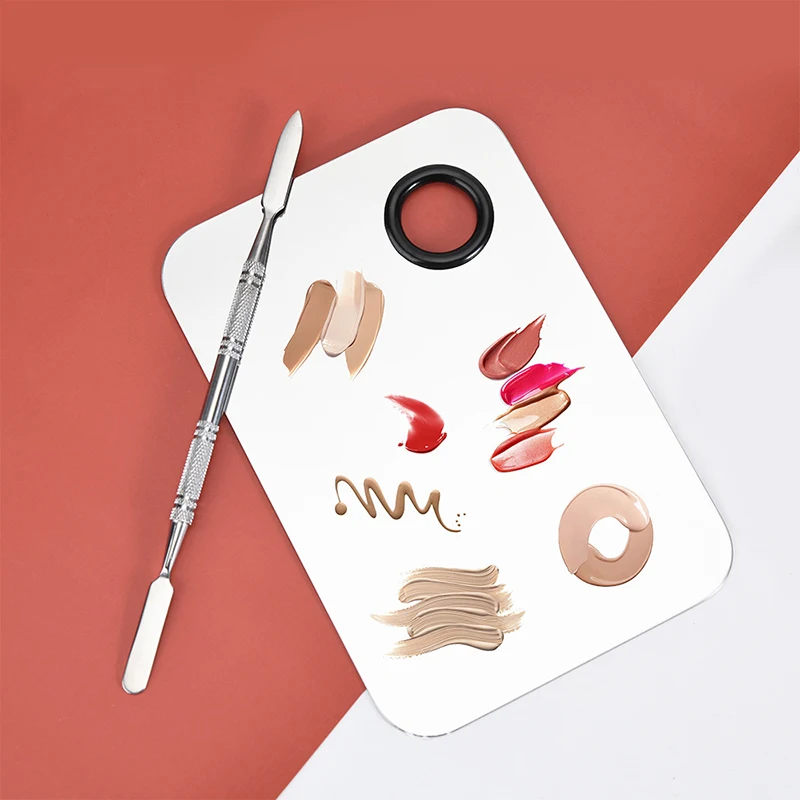Mezclador de maquillaje de acero inoxidable, plato para mezclar esmalte de uñas, base, sombra de ojos, paleta mezcladora de sombras de ojos con varilla de espátula