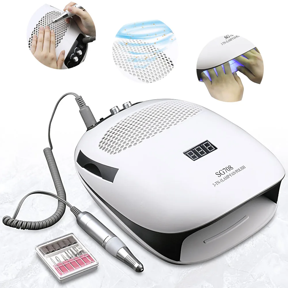 Skup 3 IN 1 lampa do paznokci i wiertarka do paznokci do Manicure i paznokci odkurzacz maszyna do Manicure z 2 osłony wentylatora narzędzie do Manicure odpylacz