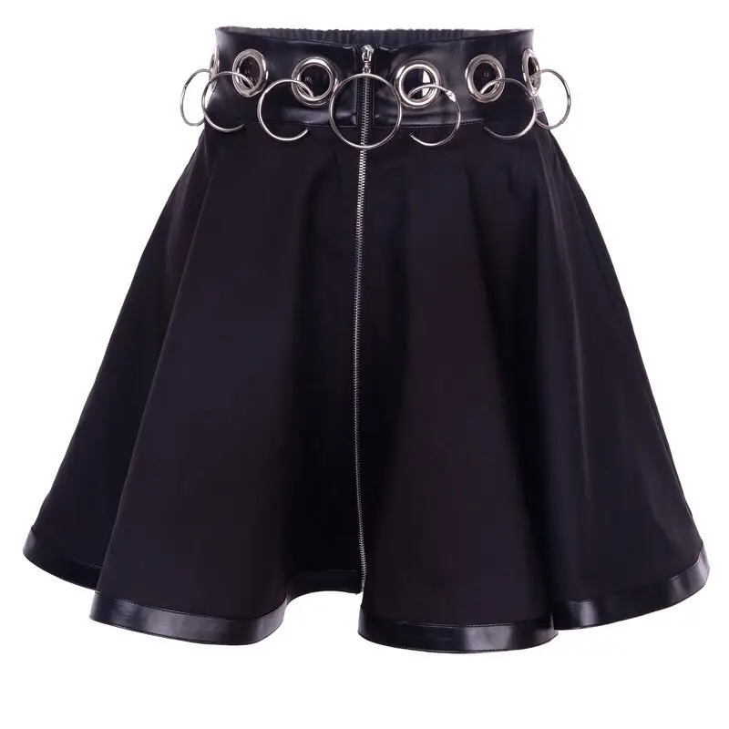 Женская готическая короткая юбка в стиле Лолиты, Корейская стильная плиссированная юбка в стиле стимпанк для девушек, Клубные вечерние мини-юбки - Цвет: Black 4