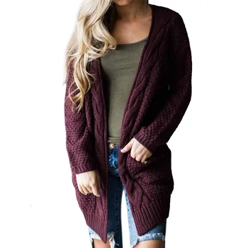 

Plus Size 3xl Autumn Winter Fashion Long Sleeve Pockets Sweater Cardigan Women Casual Solid Open Stitch Knitted Sweater