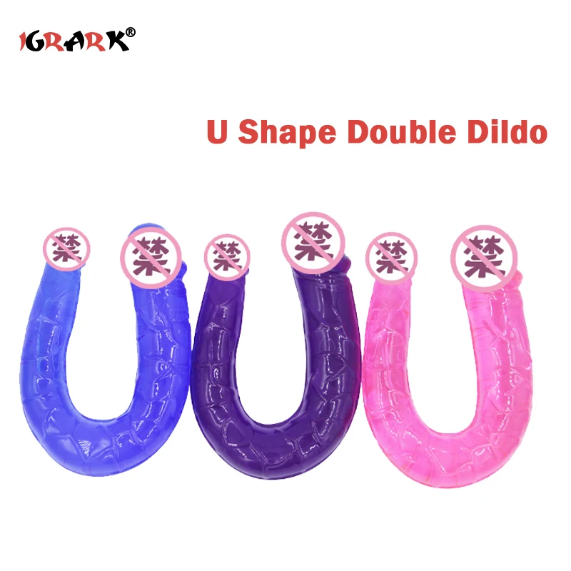 U-образный двойной фаллоимитатор гибкий мягкий вагинальный и анальный член для