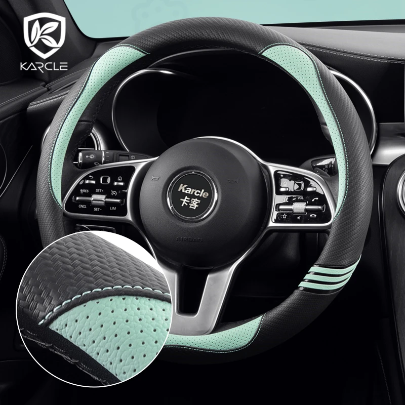 

Car Steering Wheel Cover Leather Universal Carbon Fiber Pattern Anti-slip Auto Steering Wheel Protector Case 38CM Car-styling