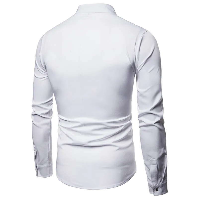 Мужская Повседневная рубашка Slim Fit Мужская Повседневная рубашка на пуговицах Однотонная рубашка с длинными рукавами официальные сорочки мужская одежда