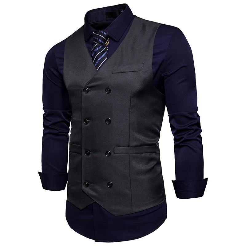 New Style Fashion Men Double Breasted Gentleman Formal Wear Casual Vest Waistcoat Coat M31
