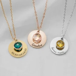 Customized Personalized Engraved Baby Name Pendant Necklace Birthstone Gemstone Mom Mother's Day Gift Ideas for Grandma Gift