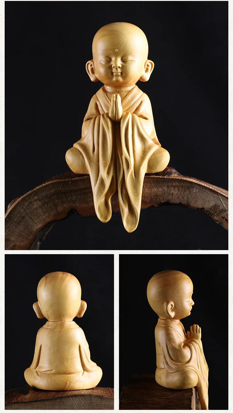 Moderno pequeno monge sami zen boxwood escultura