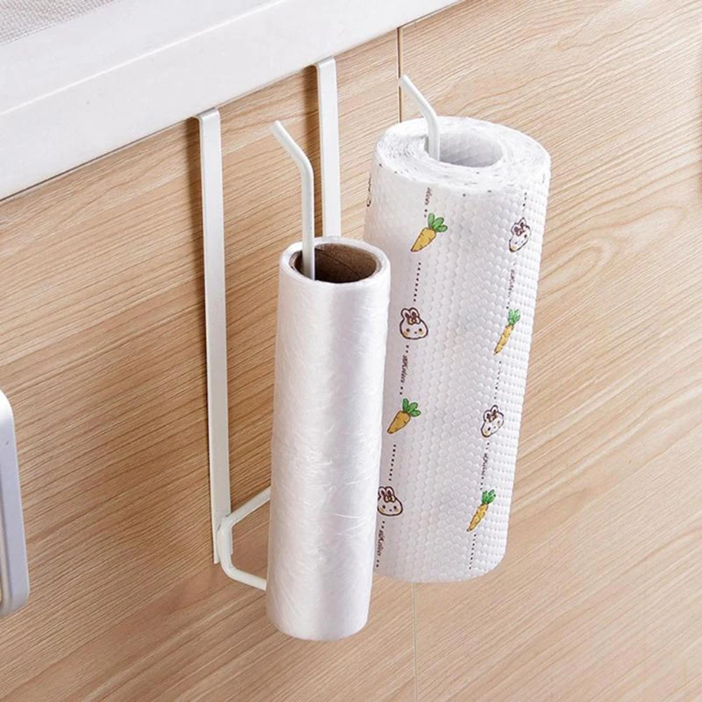 Punch Free Cabinet Door Paper Holder Kitchen Organizer Tissue Holder Hanging Bathroom Roll Paper Holder Creative Towel Rack