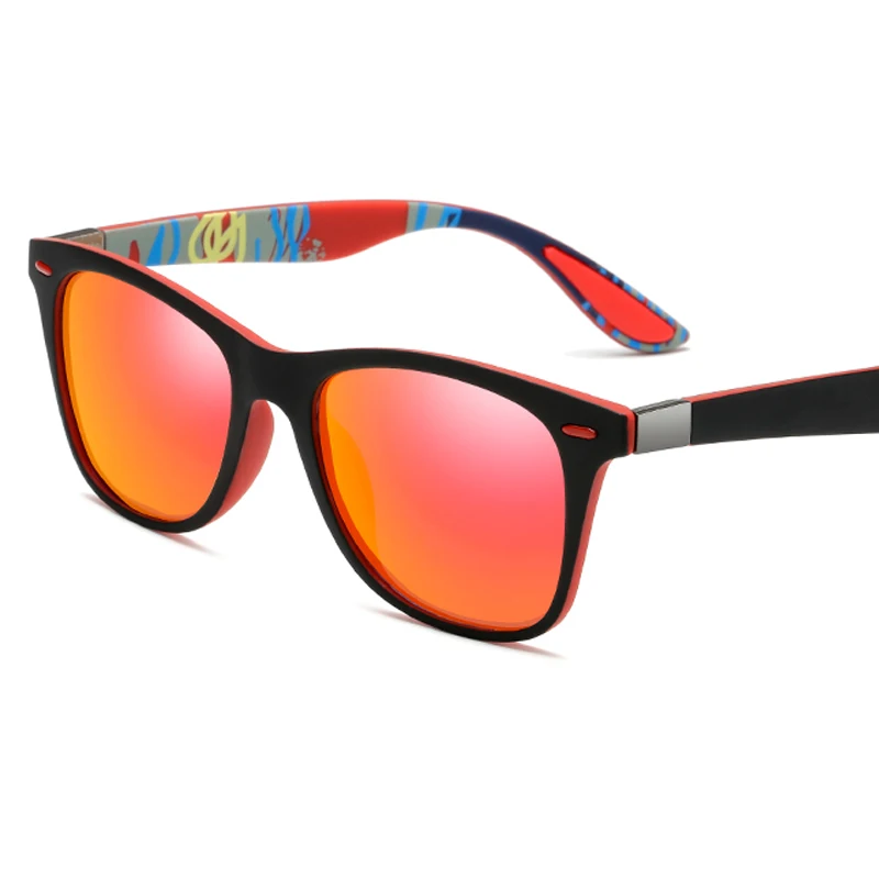Фирменный дизайн, Классические поляризованные солнцезащитные очки для мужчин и женщин, для вождения, квадратная оправа, солнцезащитные очки, мужские очки, UV400 Oculos De Sol - Цвет линз: P22blackredred