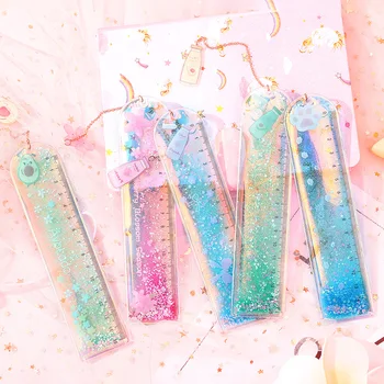

Kawaii Quicksand Sequin Glitter Ruler Cute Avocado Straight Ruler With a Pendant Bookmark For Kids School Measuring Stationery