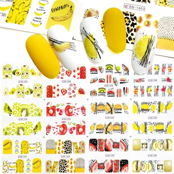 

12pcs Summer fruit Water Decals fruit/kiwi/banana/lemon/ Strawberry Designs Nail Stickers Wraps Slider Decoration Manicure 2020