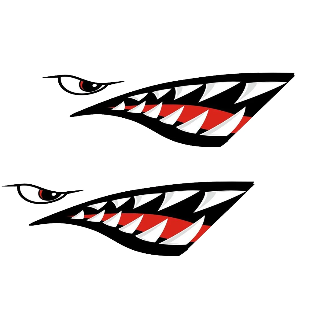 2 diabolici denti dello squalo decalcomanie adesivo barca da pesca canoa 