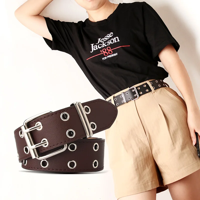 

Women Punk Chain Fashion Belt Adjustable Double/Single Row Hole Eyelet Waistband with Eyelet Chain Decorative Belts 2020 New