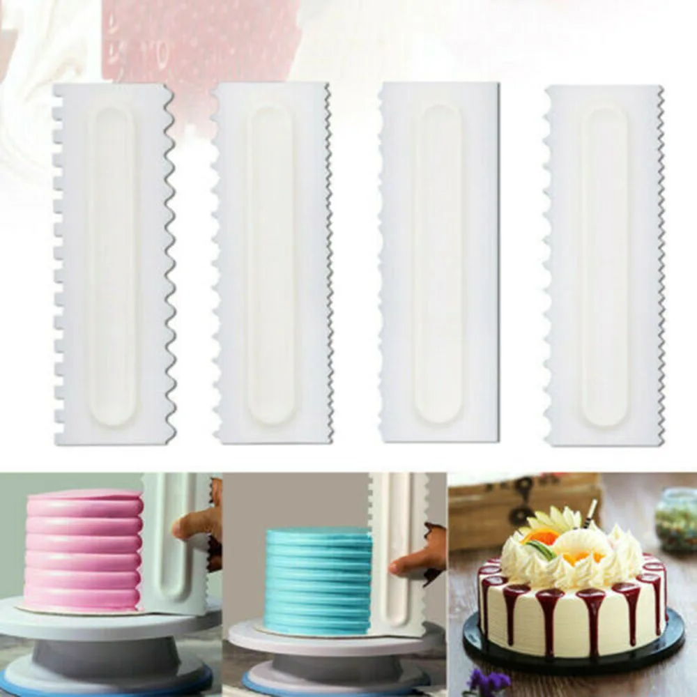  4pcs Cream Scraper Fondant Cake Decoration Tool Comb Mousse Cream Scrapers Kitchen Baking Tools