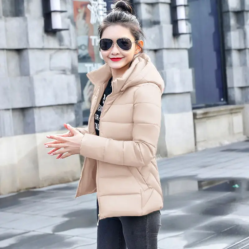 Woman Winter Jacket Khaki Color Front view