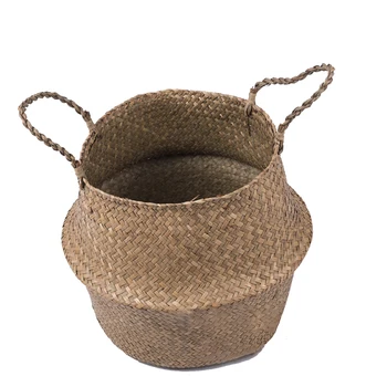 

Multifunctional Storage Basket Foldable Flower Basket Flower Pot Laundry Basket Big Belly Two Handles Foldable Weaving Basket