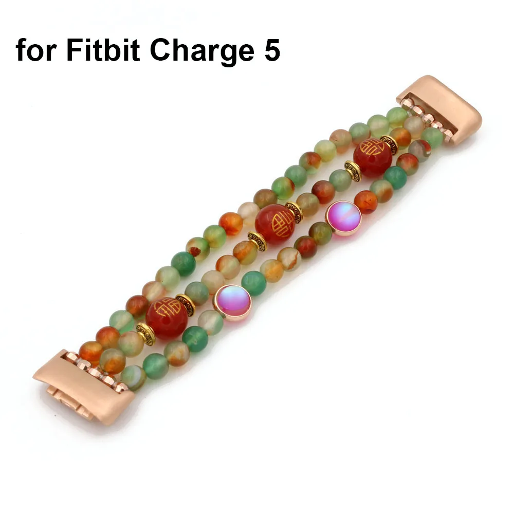 

Agate Bands for Fitbit Charge 5 Bracelet Elastic Stretch Handmade Jewelry Replacement Strap Wristband Wearable Watchband Women