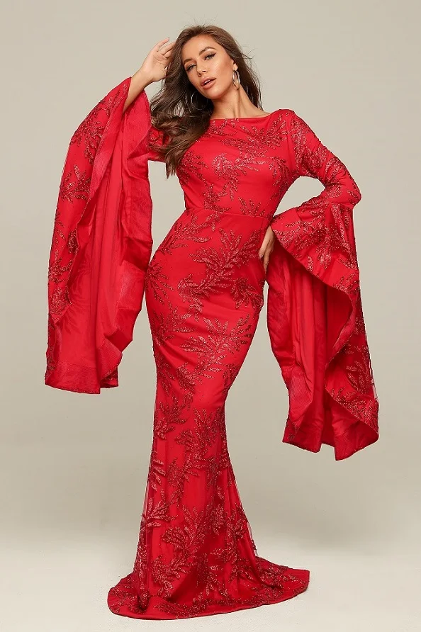 Новое поступление, высокое качество, о-образный вырез, с длинным рукавом, модные элегантные винтажные вечерние платья для ночного клуба, знаменитостей, красные платья
