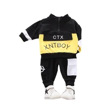 Vêtements d'automne et de printemps pour bébés, combinaisons pour enfants, garçons et filles, veste et pantalon, avec lettres, vêtements de sport en coton, 2 pièces/ensembles