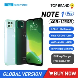 FIGI Note 1 Pro Helio P25 Cellphone 6.6 Inch Octa Core MobilePhone Android 9 4GB 128GB SmartPhone 16MP Al Triple-Cameras 4000mAh