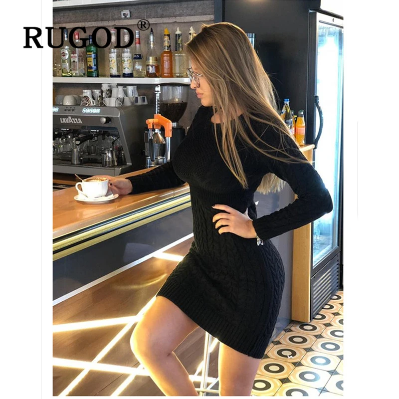 RUGOD новинка 2019 осеннее платье свитер яркое вязанное для женщин модное женское
