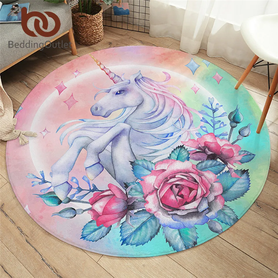 BeddingOutlet милый круглый ковер с единорогом мультяшный детский игровой коврик