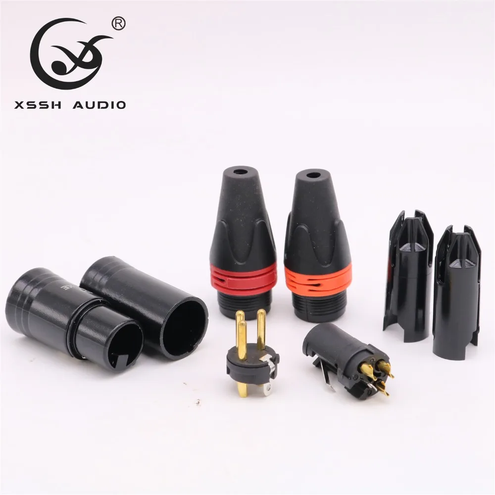 2 пары 4 xssh Audiofemale папа XLR Hi end Jack 3 контакта Разъем черный корпус с латунным