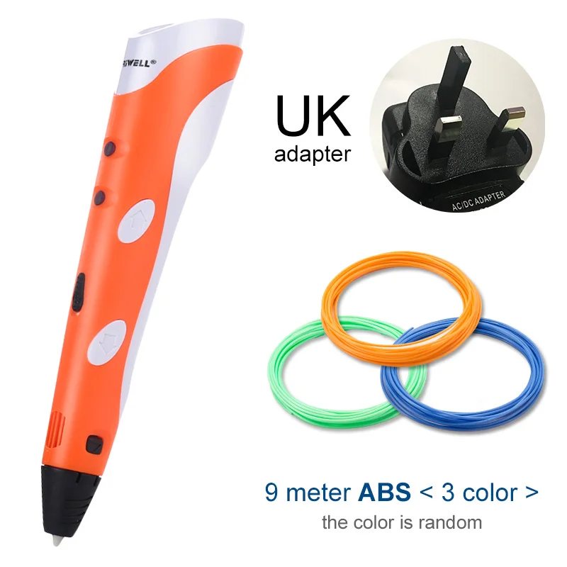 3D печать ручка 12 в 3D Ручка Карандаш 3D Ручка для рисования sthift ABS/PLA нити для детей Образование хобби игрушки подарки на день рождения - Цвет: Orange UK