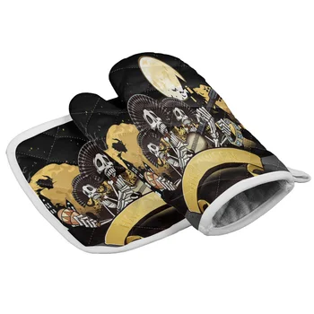 

Halloween Skull Band Oven Mitts Baking Anti-Hot Gloves Pad Oven Microwave Insulation Mat Kitchen Tools