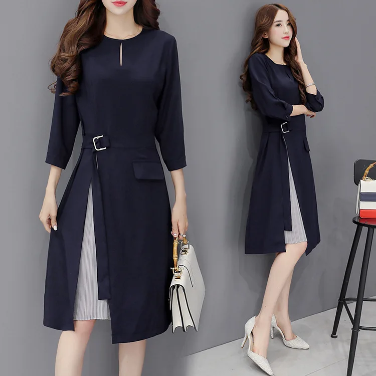 2019 новое осеннее платье средней длины с отделкой детское характером | Женская