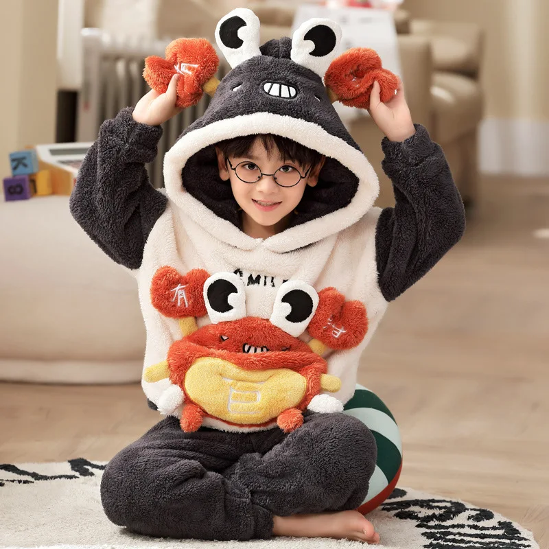 Pigiama Invernale Bambino 2 Pezzi - Cotone, Con Cappuccio, Cartone Animato, Morbido E Caldo - Foto 5