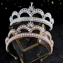 Corona de novia de diamantes de imitación Perla Barroca tocado accesorios de vestido de novia Boda de Princesa corona diadema de joyas