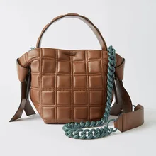 Известный бренд дизайнер женские клетчатые кожаные сумки цепи лук сумки на плечо Женская коричневая сумка-шоппер сумка-ведро роскошные сумки