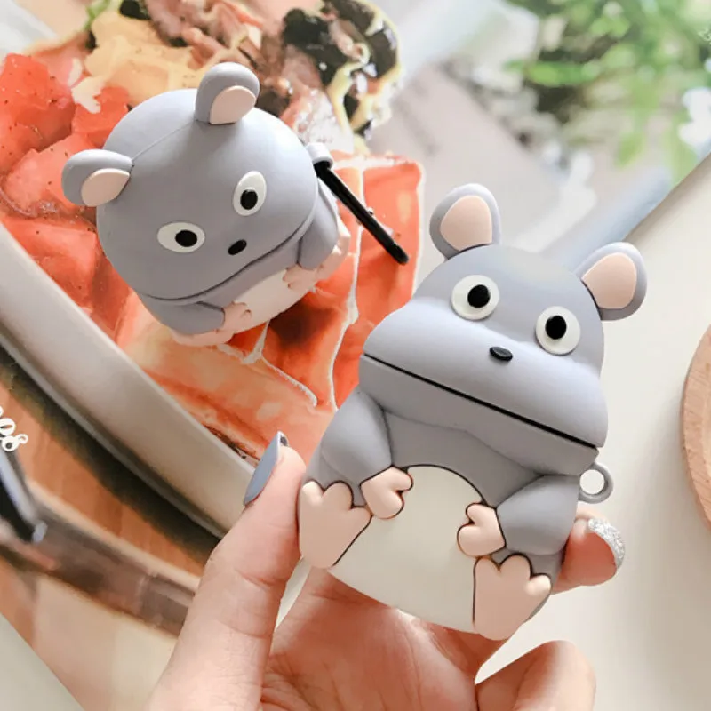 

Cute Case for AirPods 2 Silicone Bluetooth Earphone Case for Airpods Cartoon Protective Cover Stereoscopic Hamster with Keychain