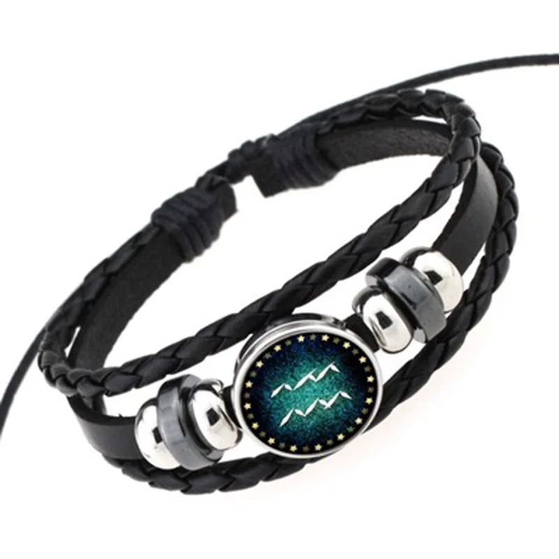Multilayer Leather Bracelet 12 Constellation Zodiac Sign Men's Women's Braided Bracelets Leo Scorpio Virgo Jewelry bracelet jewelry