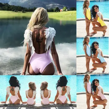 

2019 Mother Daughter Swimsuit Women Kids Girls Swimwear Bathing Suit Bikini Beachwear angle wing creative family matching clothe