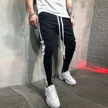 Мужские спортивные штаны Прямые повседневные эластичные спортивные полосатые мешковатые с карманами брюки средней длины в стиле хип-хоп осенние штаны