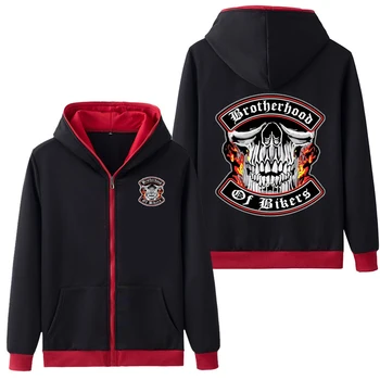 

New Spring Autumn Fashion Men Loose Hoodies Skull Zipper Sweatshirt Long Hoody Fleece Coat Print Men's Jacket