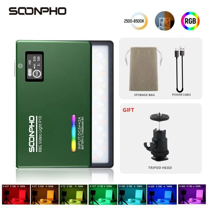 SOONPHO P10 RGB 2500K 8500K Mini metal Full Color LED Video Light Fill Light lamp Built in Battery for Phone Camera Shooting