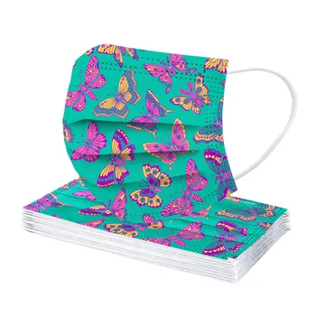 

10pc Children's Mask Kids Butterfly Print Mask Windproof Disposable Face Mask Non-woven 3ply Earhook Masks Anti-dust Mascarilla