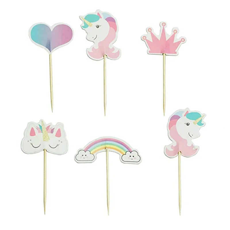 48pcs cute unicorn cupcake toppers rainbow heart crown cake toppers themed party decorative for baby shower wedding birthday aliexpress home garden