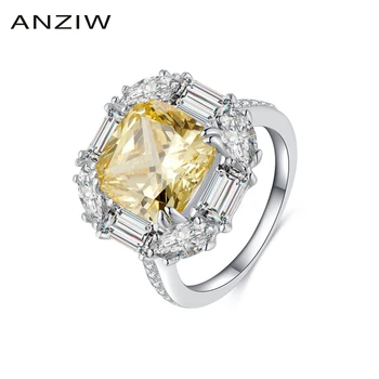 

925 Sterling Silver Engagement Rings for Women Yellow Stone 5 Carats Cushion Cut Halo Rings anillos plata para mujer