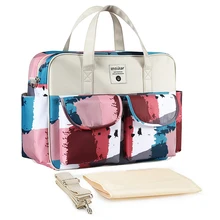 Bolsa de pañales con estampado de moda, bolso impermeable de gran capacidad para pañales de bebé para mamá, bolso de viaje para lactancia, 10 colores