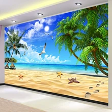 Пользовательские 3D фото обои песчаный пляж Приморский Пейзаж Фреска гостиная спальня ТВ фон водонепроницаемый холст настенная живопись