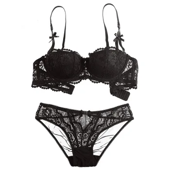 

Sexy Lace Underwear Lingerie Set Women Bra Brief Sets Mesh Transparent Fashion 2020 Black White Push Up Lingerie Sets