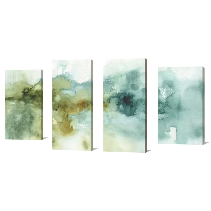 4 Pcs Abstract Green Blue Modular Wall Art Canvas Gifts Paintings Pictures Prints Poster Home Decor For Living Room Framework | Дом и сад