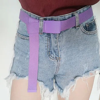 

Women Men Student Canvas Belt Smooth Metal Buckle Long Waist Strap Black White Trouser Belts Casual Female Waistband